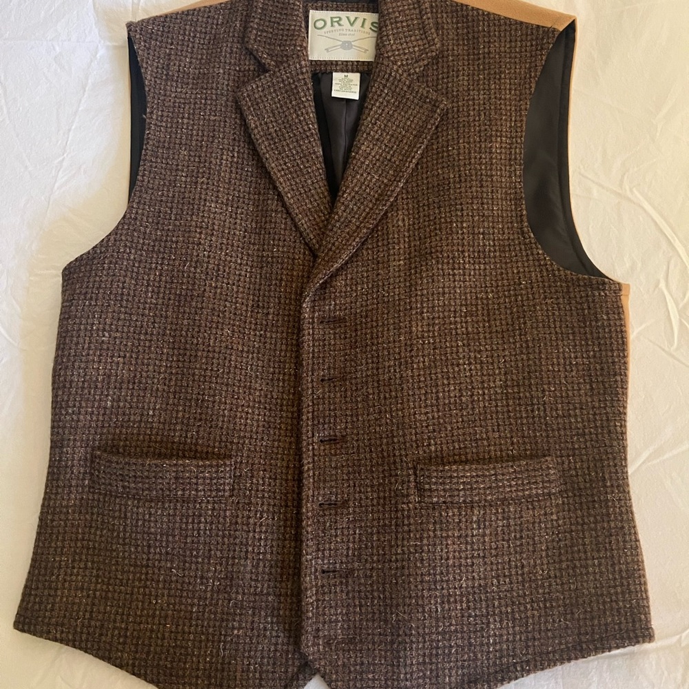 Wool tweed men’s Orvis fishing vest- Medium